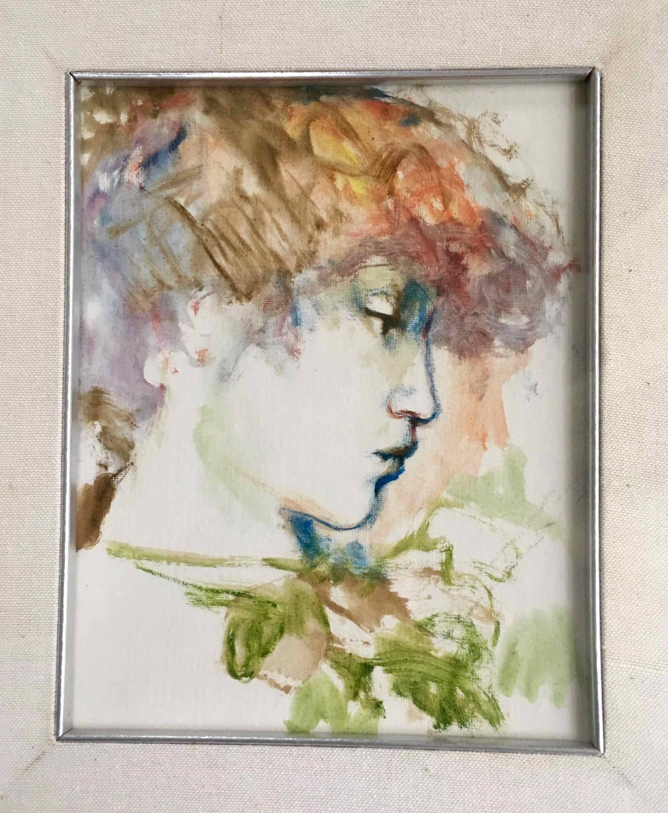 Old painting portrait of a young woman