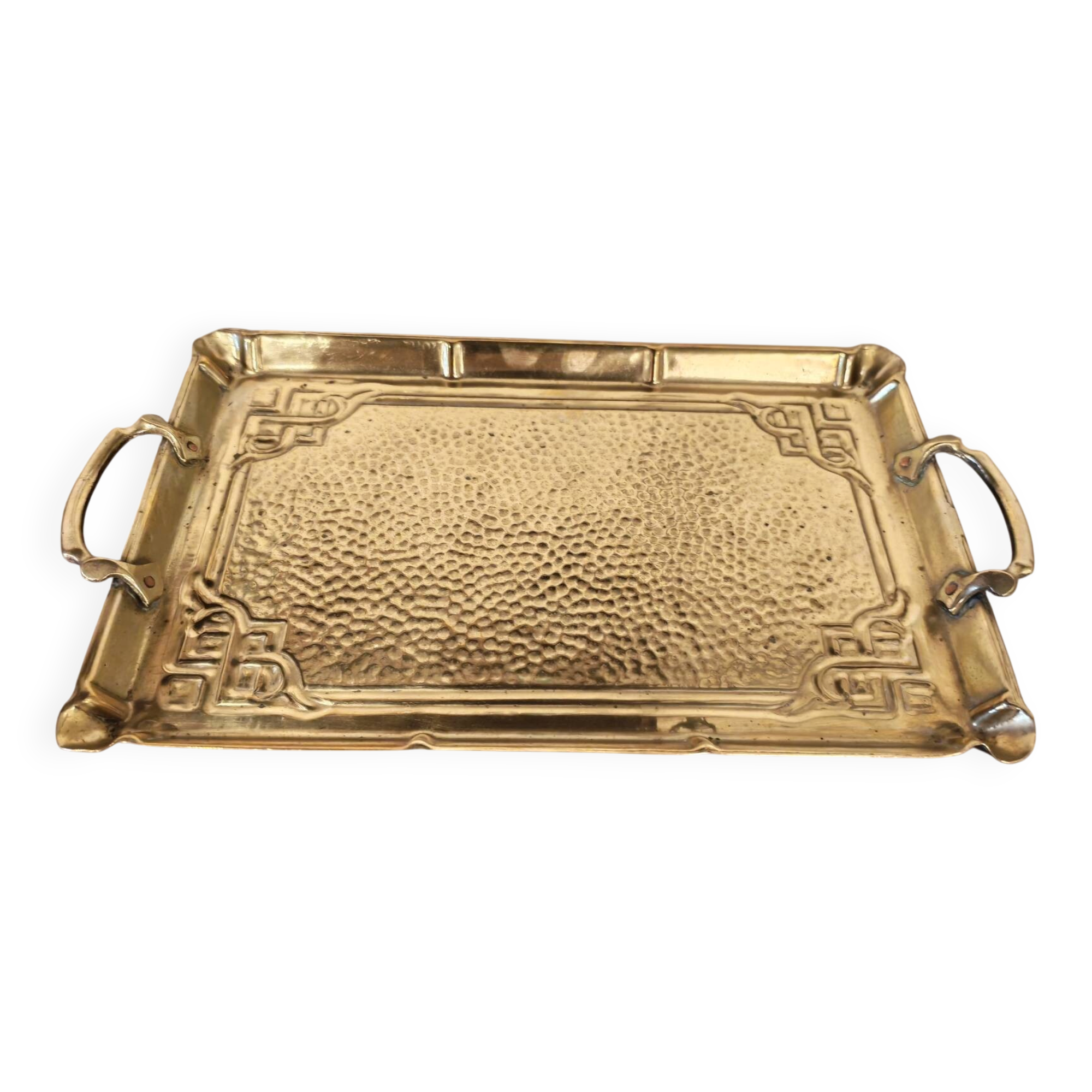 Plateau art nouveau en laiton martelé