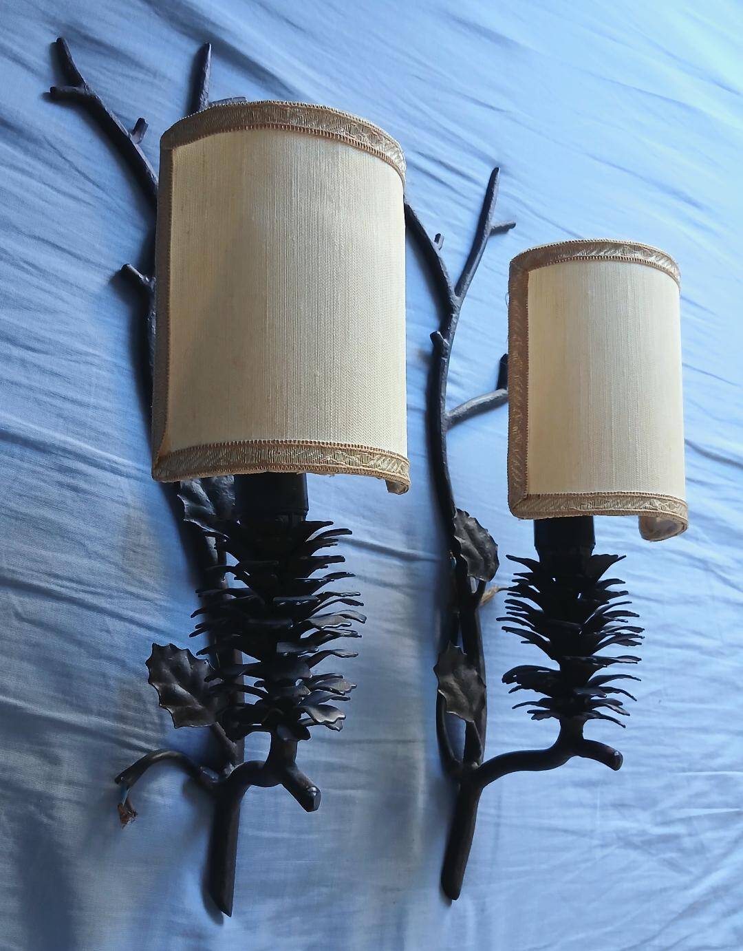 2 wall sconces pine cone branch lamps