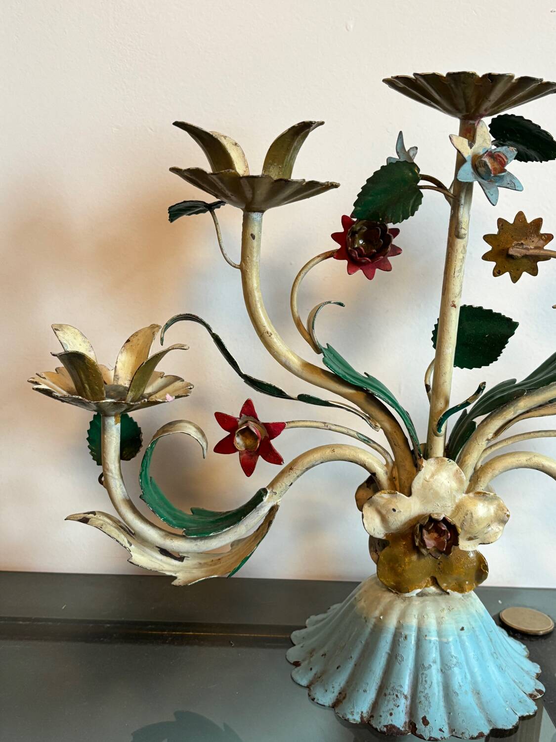 Vintage painted metal candle holder – Italy, 1950s-1960s