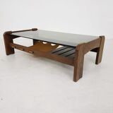 Glass, wenge and leather coffee table, brasil, 1970