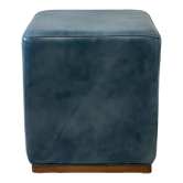 Vintage pouf 70's skaï bleu