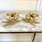Pair brass flower candle holders