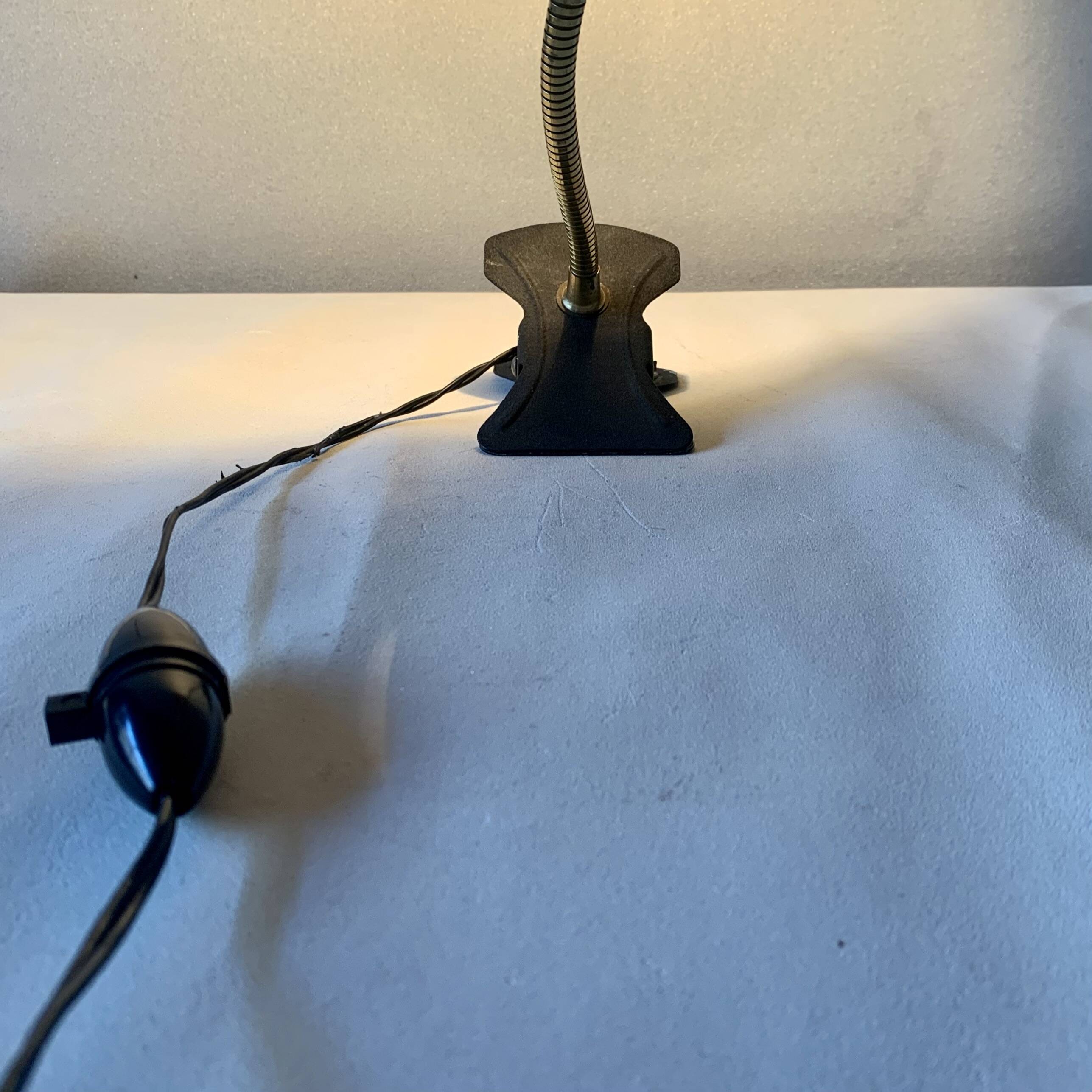 Brass and red painted metal clamp desk lamp - 1950s