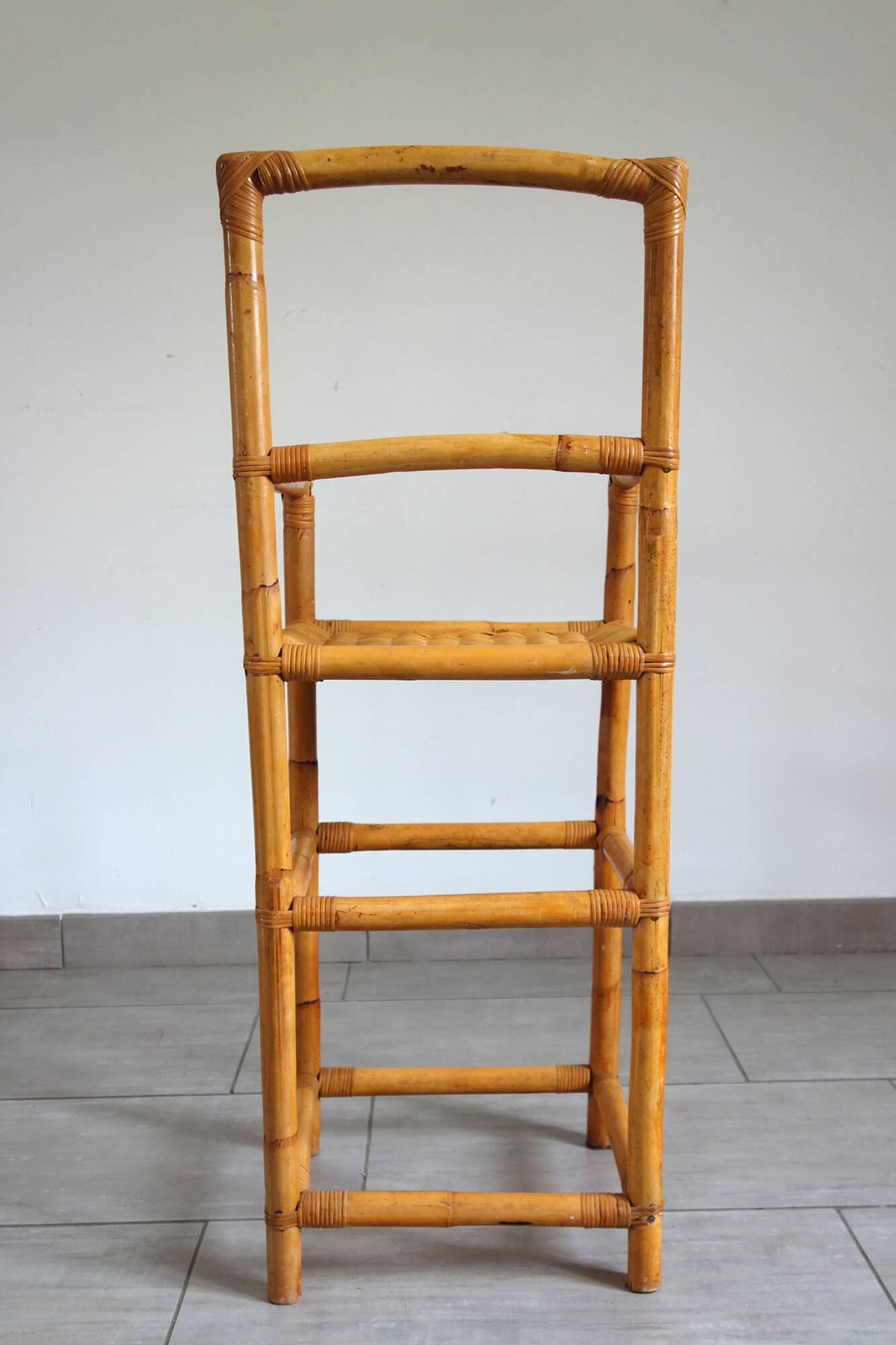 Vintage bamboo rattan high stool