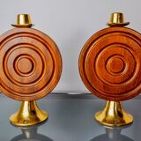 Pair of brutalist candlesticks by Ardisur, bronze and wood, Spain, 1970