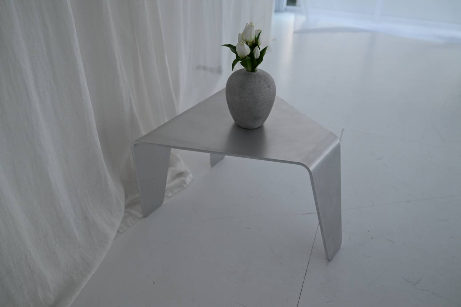 Sculptural Brushed Aluminum Side Table, Minimalist Contemporary Design