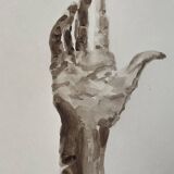 Painting signed watercolor monochrome sepia study statue “the hand reveals the man”