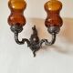Silver-colored chiseled metal wall light, 2 lights with orange glass tulip