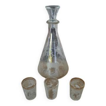 Carafe et 3 verres à shot verre sablé