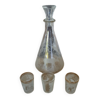 Carafe et 3 verres à shot verre sablé