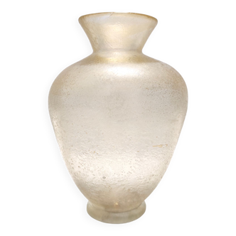 Vase Amphore en verre de Murano moucheté d’or vintage par Flavio Poli pour Seguso, Italie