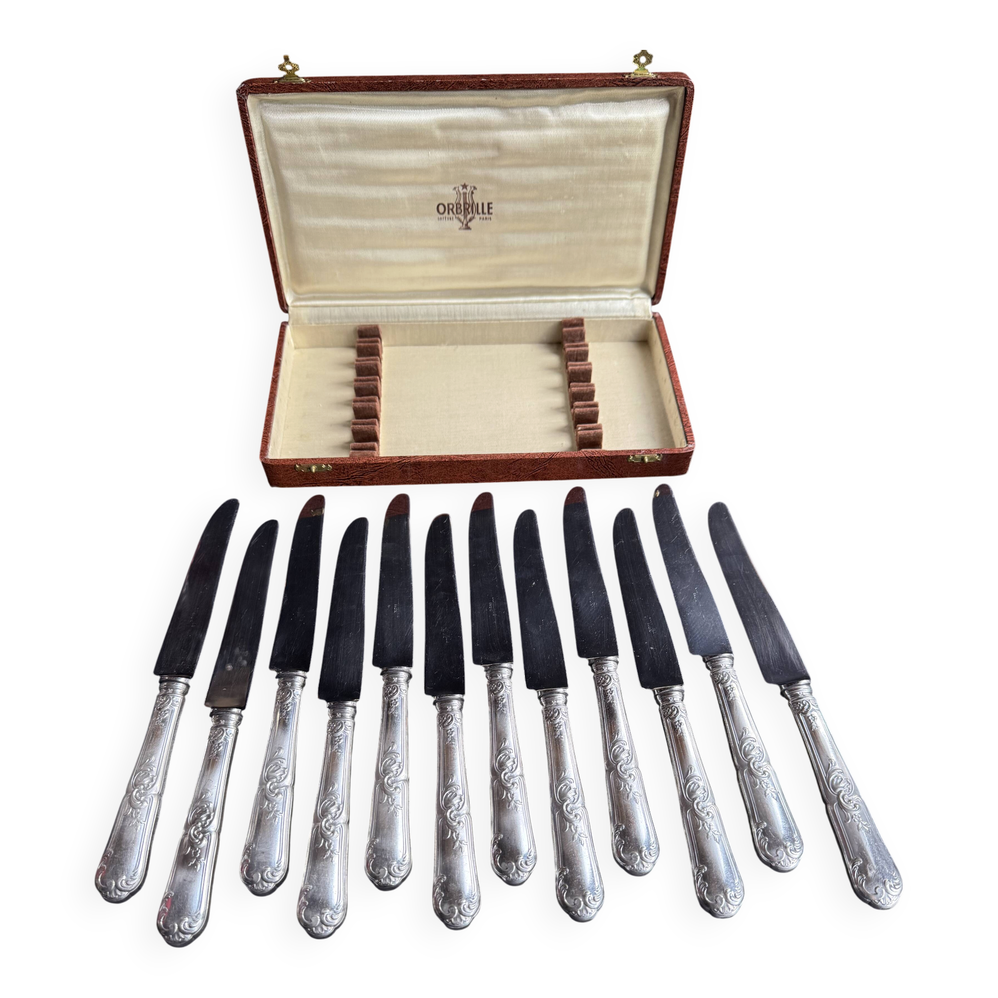 Box of 12 table knives – Silver-plated – Orbrille