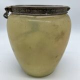 Old enameled glass cookie jar with mill decor