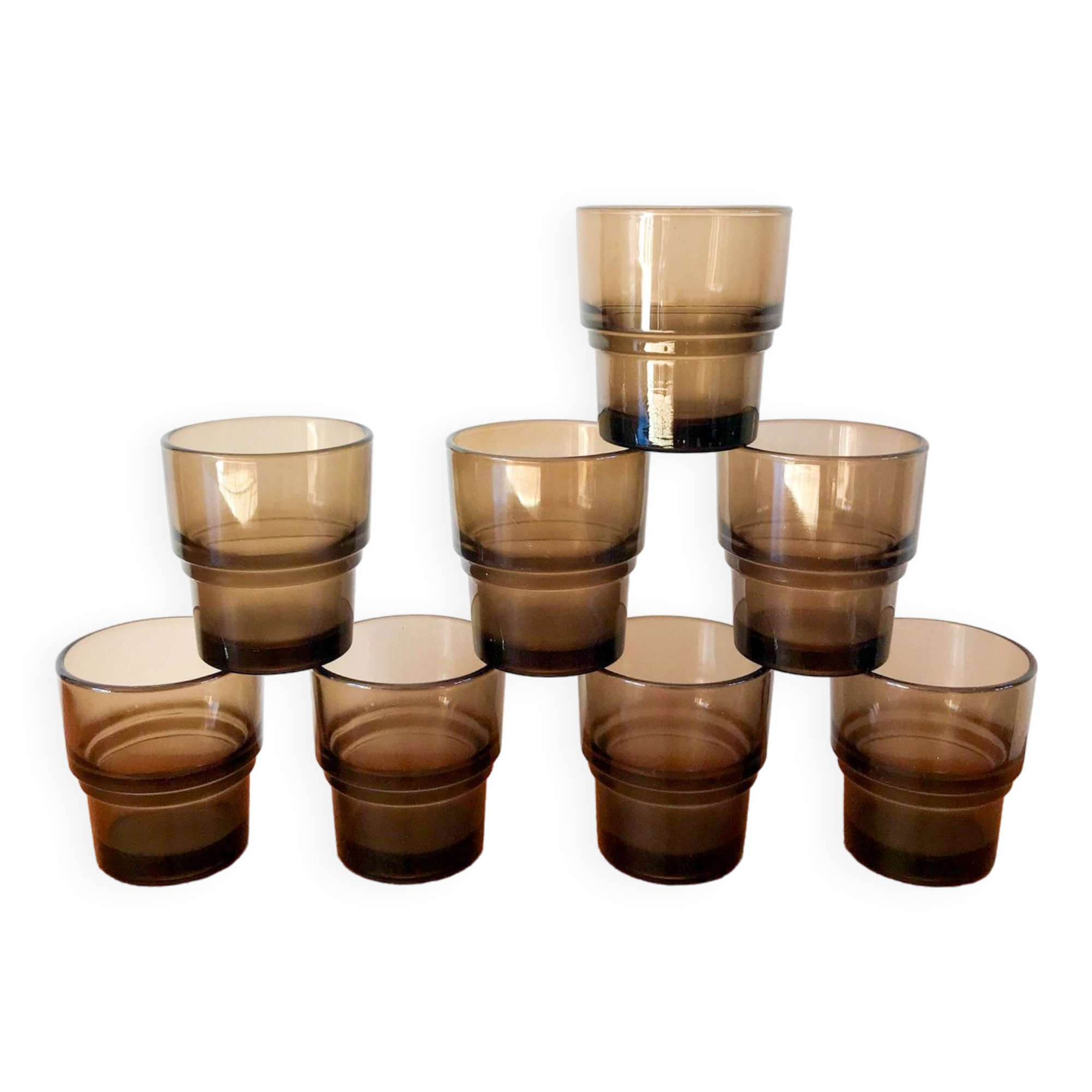 set of 8 Vereco smoked glass glasses Made in France 1970s