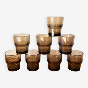 lot de 8 verres en verre fumé Vereco Made in France années 70