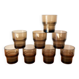 set of 8 Vereco smoked glass glasses Made in France 1970s