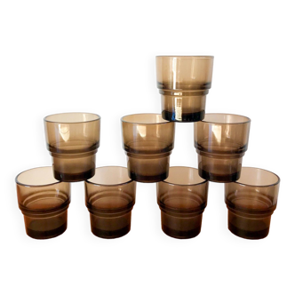 lot de 8 verres en verre fumé Vereco Made in France années 70