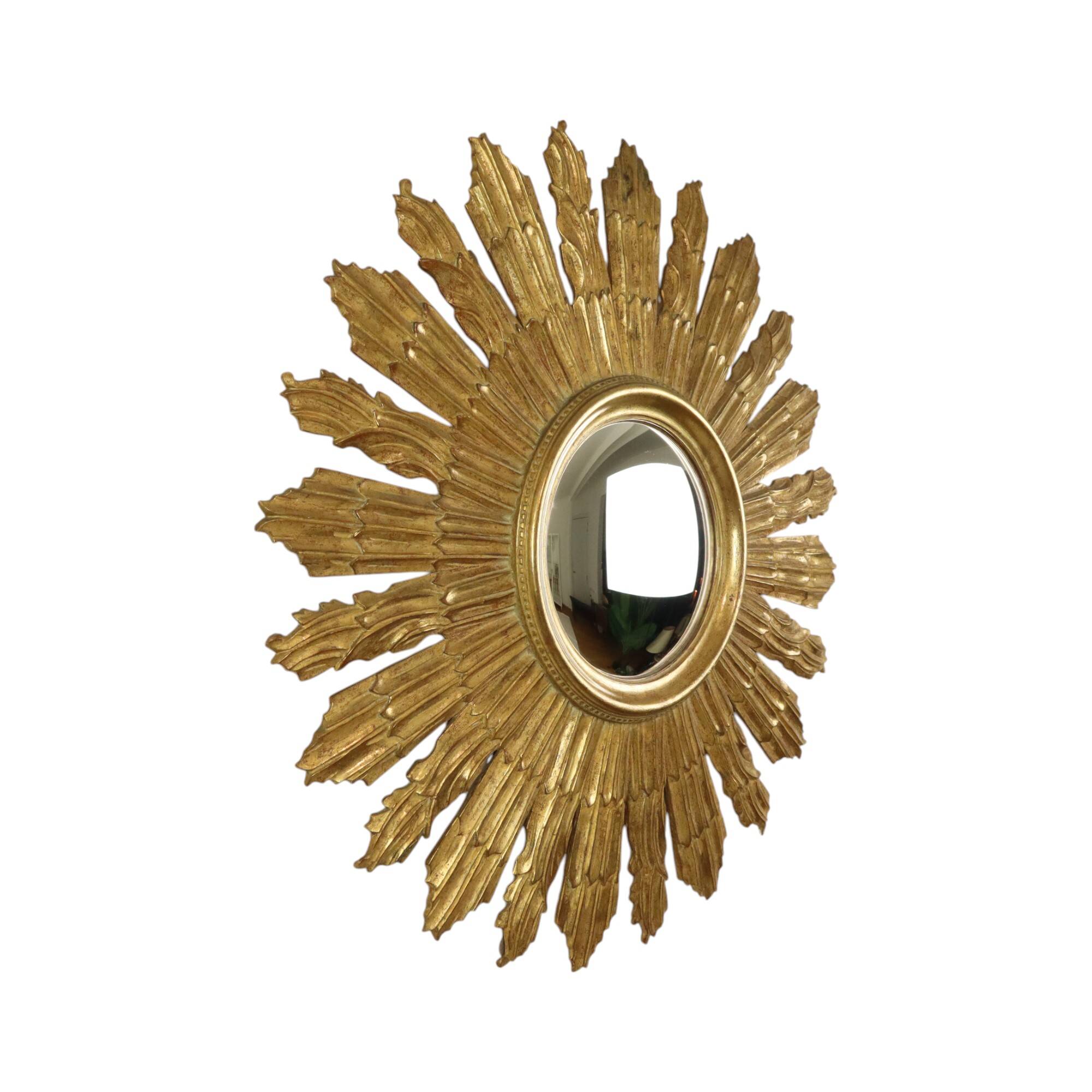 Large Wooden Sun Mirror Sunburst Butler XL Mirror Gold 70cm