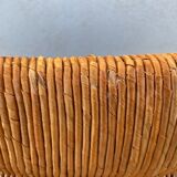 Vintage armchair in straw and brutalist wood