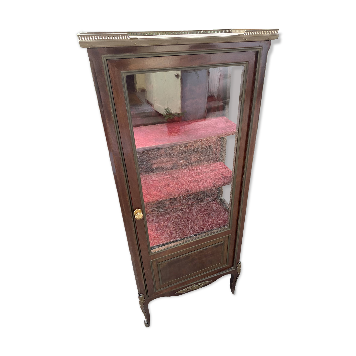 19th/20th century mahogany display cabinet, marble top and glass sides.