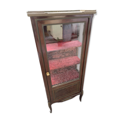 Vitrine XIX/ XX en acajou, plateau marbre et côtés vitrés