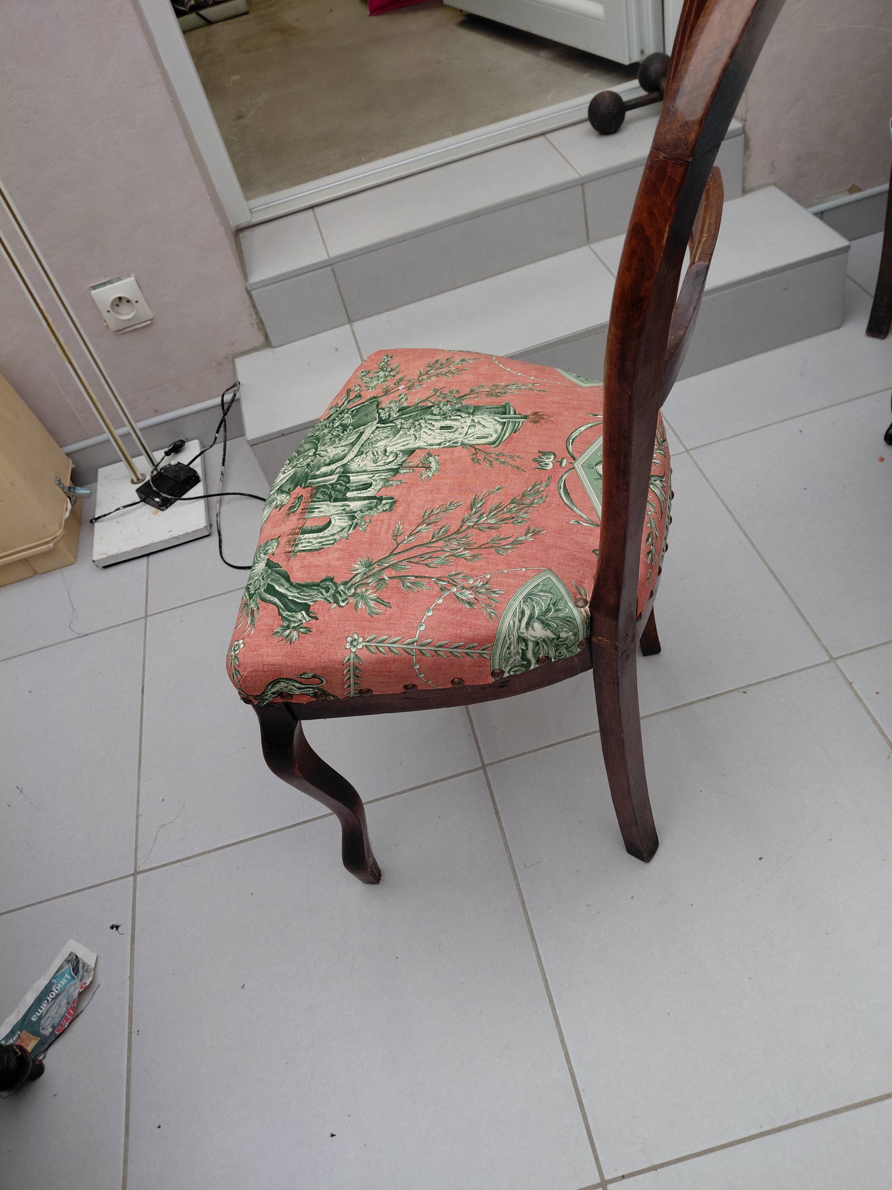 Antique chair with Toile de Jouy fabric