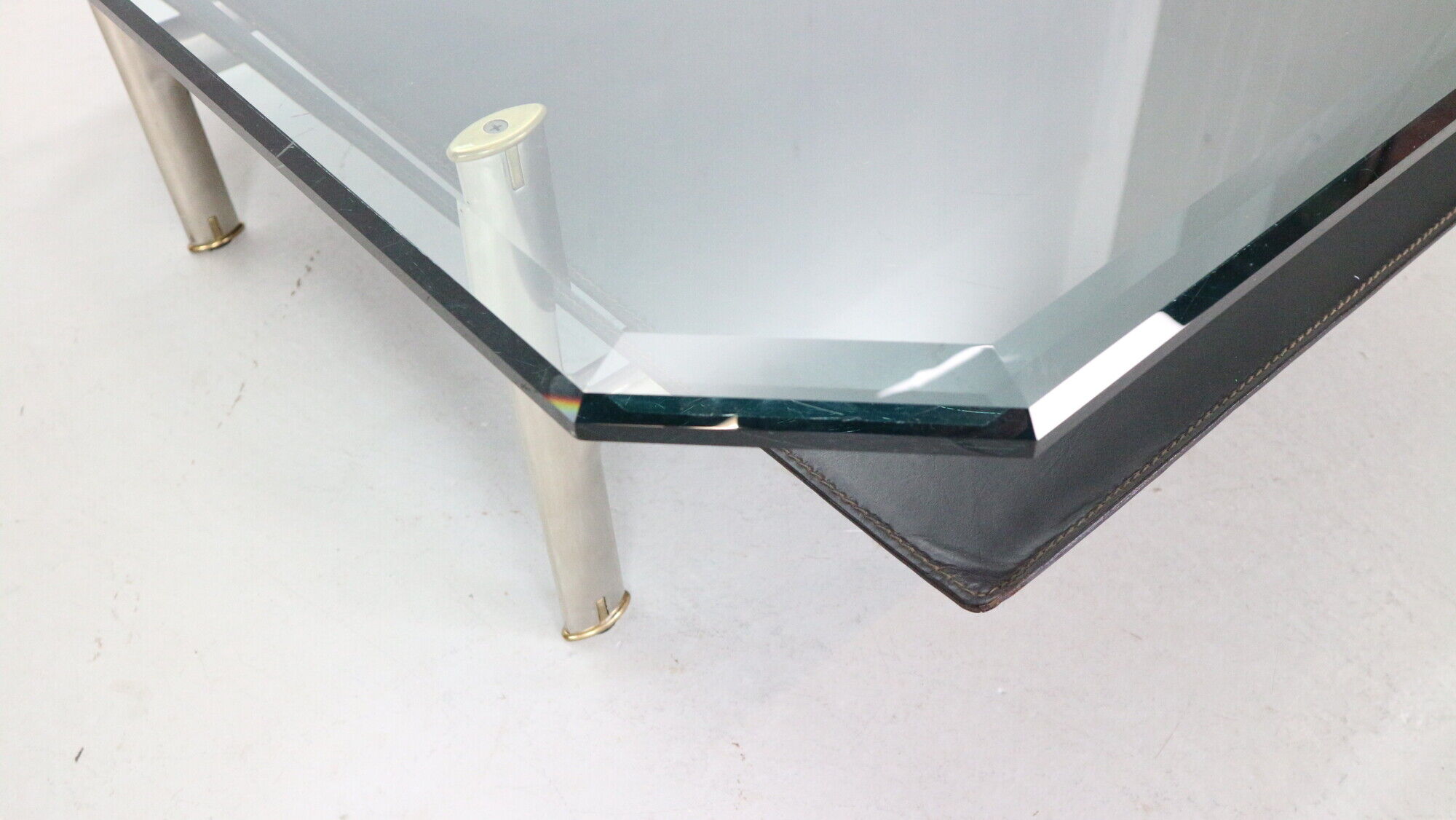 B&B Italia 'Diesis' Two-Tier Glass and Leather Coffee Table by Antonio Citterio