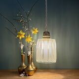 Vintage tulip suspension in holophane glass