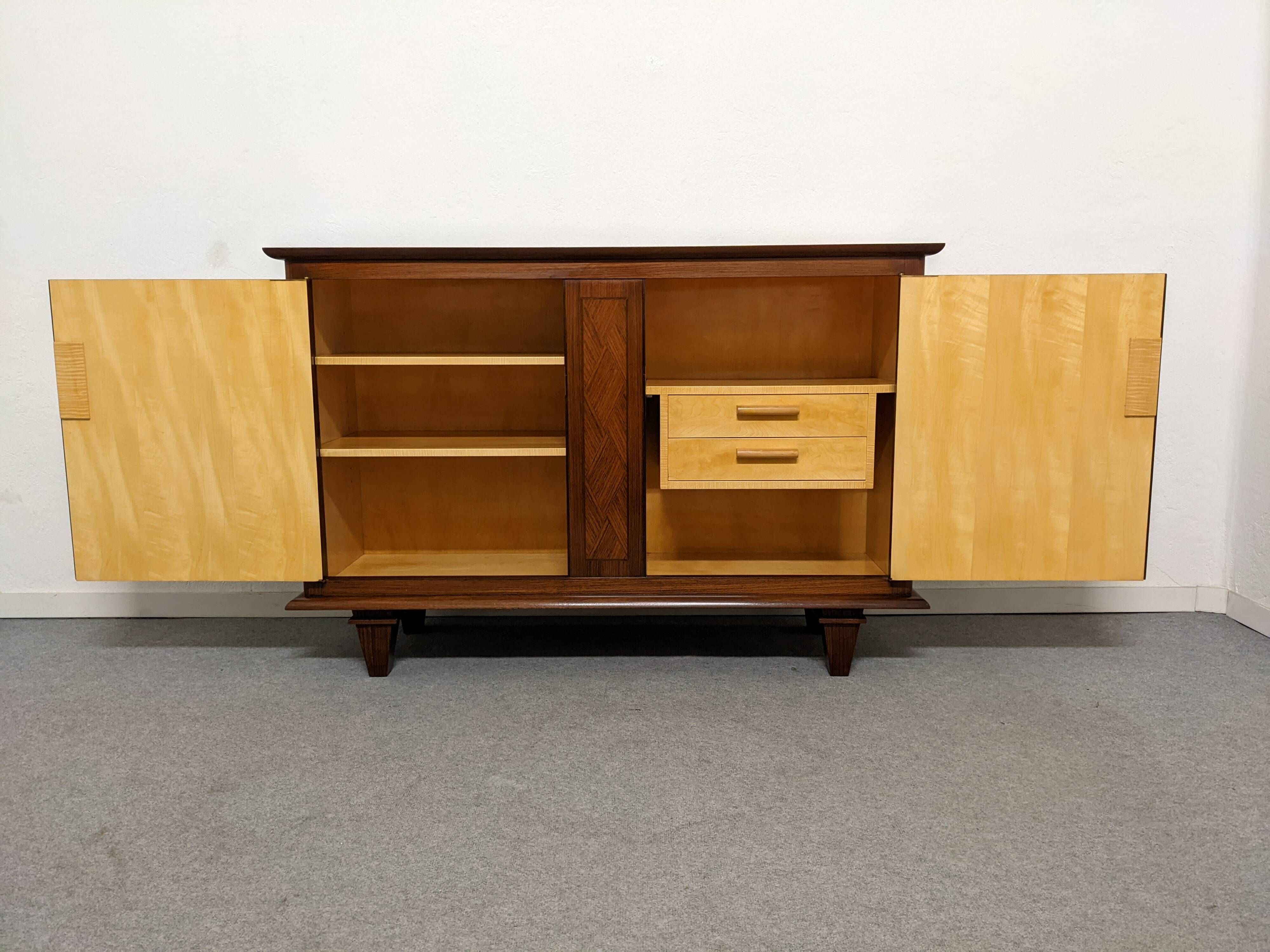 Art Deco style sideboard in rosewood and sycamore, France circa 1950