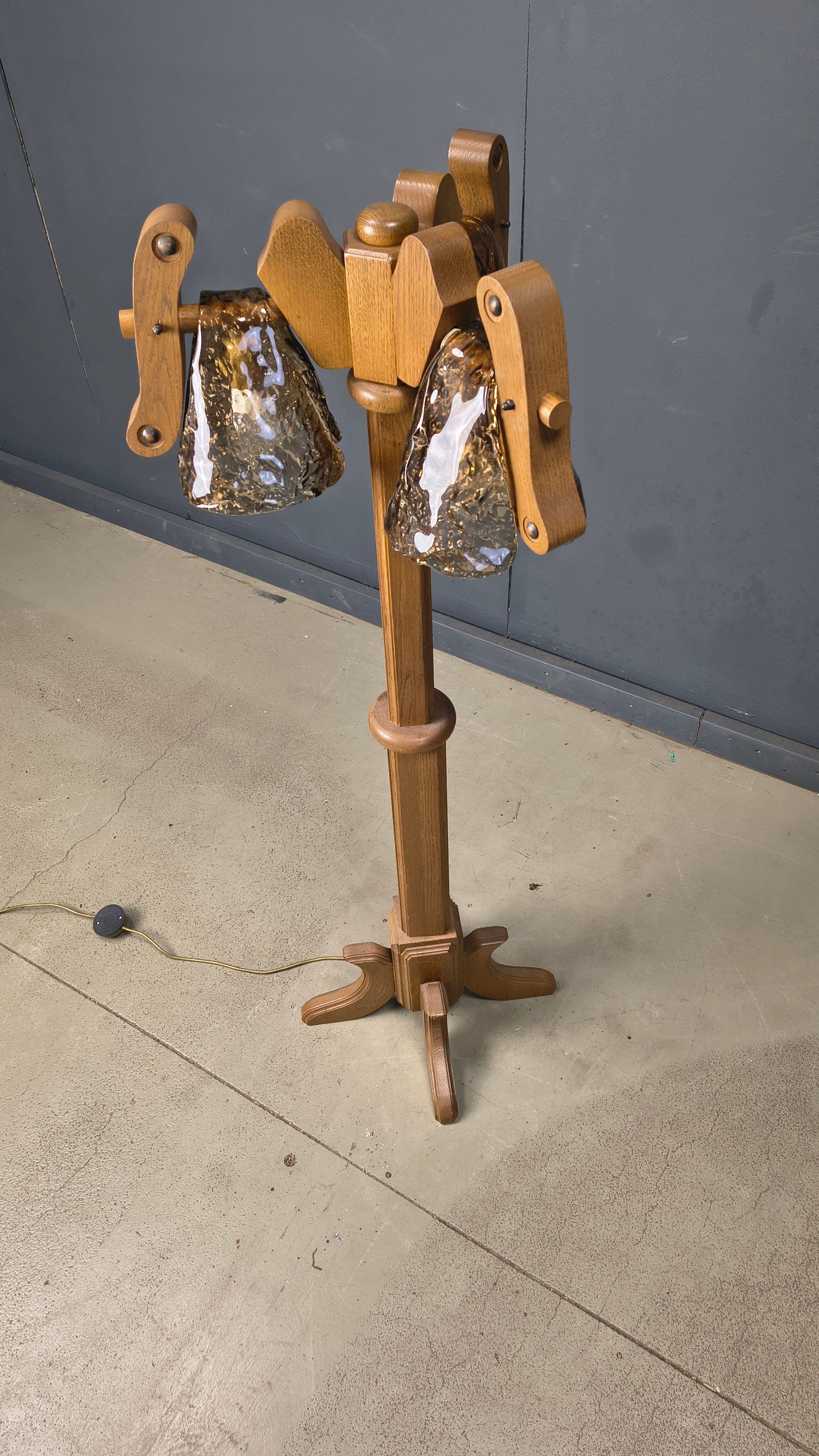 Rustic oak and Murano glass floor lamp, 1960s