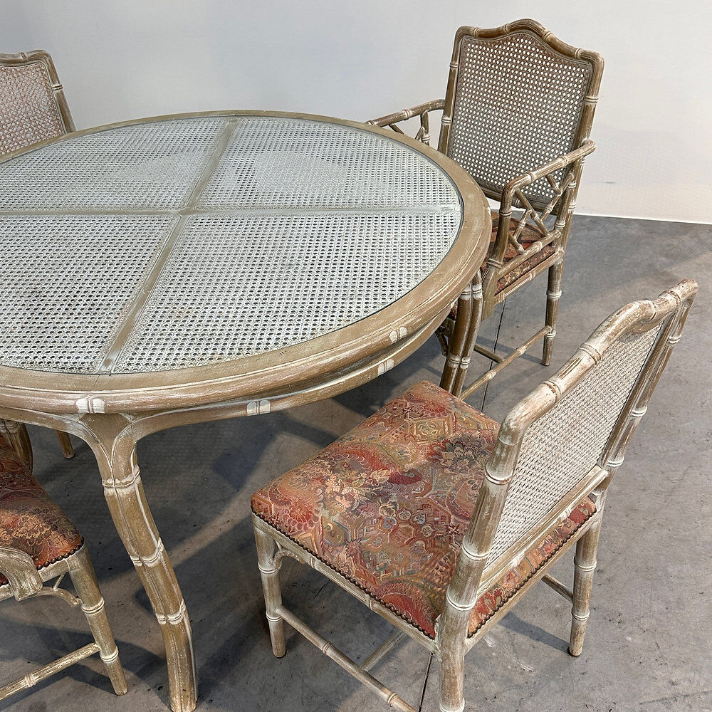 Vintage faux bamboo dining set with original fabric, 1980s