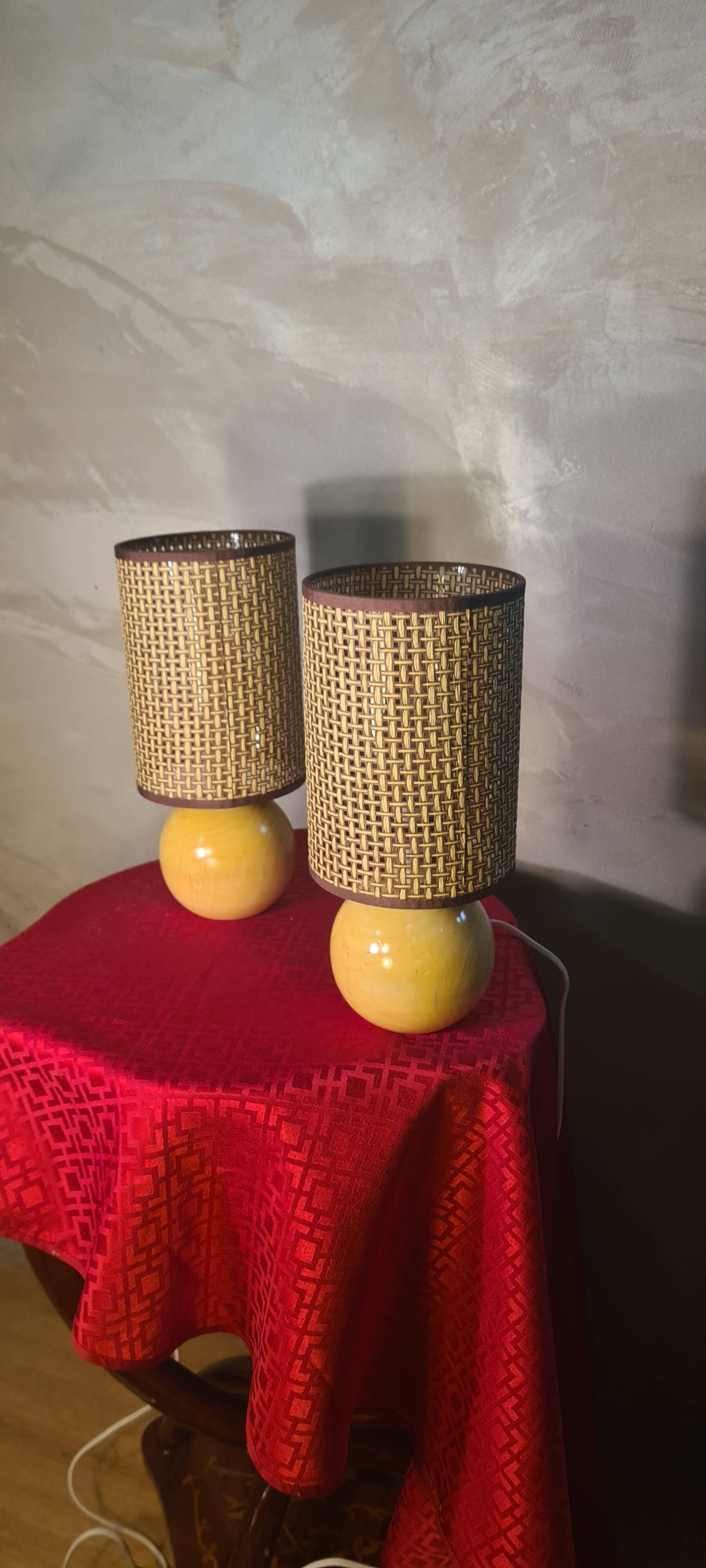 Pair of natural solid wood ball lamps, Scandinavian style bedside table 33x14