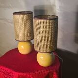 Pair of natural solid wood ball lamps, Scandinavian style bedside table 33x14