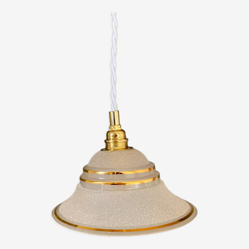 Vintage lampshade pendant lamp in white and gold granite glass