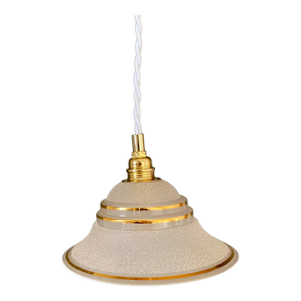 Vintage lampshade pendant lamp in white and gold granite glass