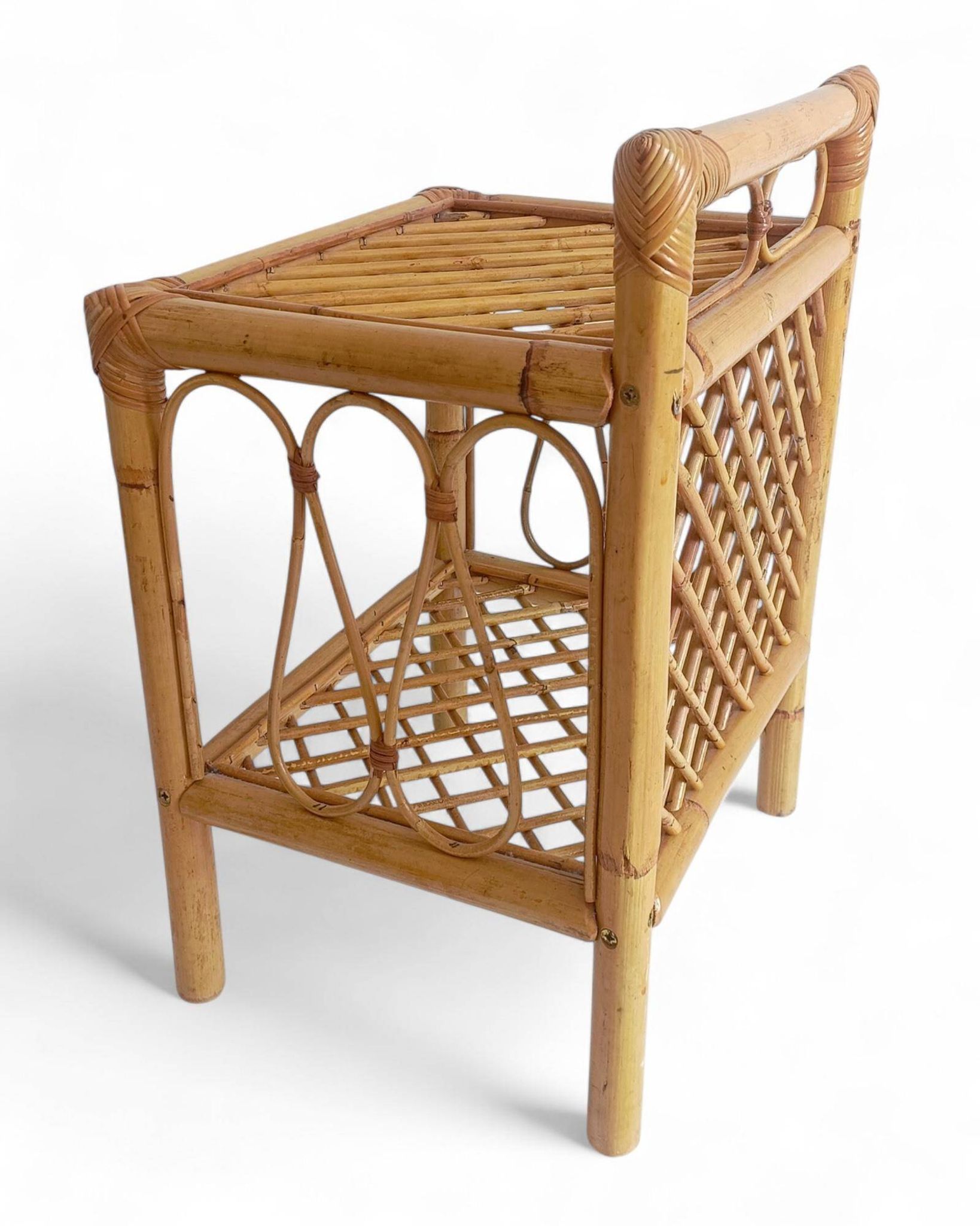 Mid-Century Bamboo and Rattan Nightstands, Spain, Hand-Crafted, 1970s