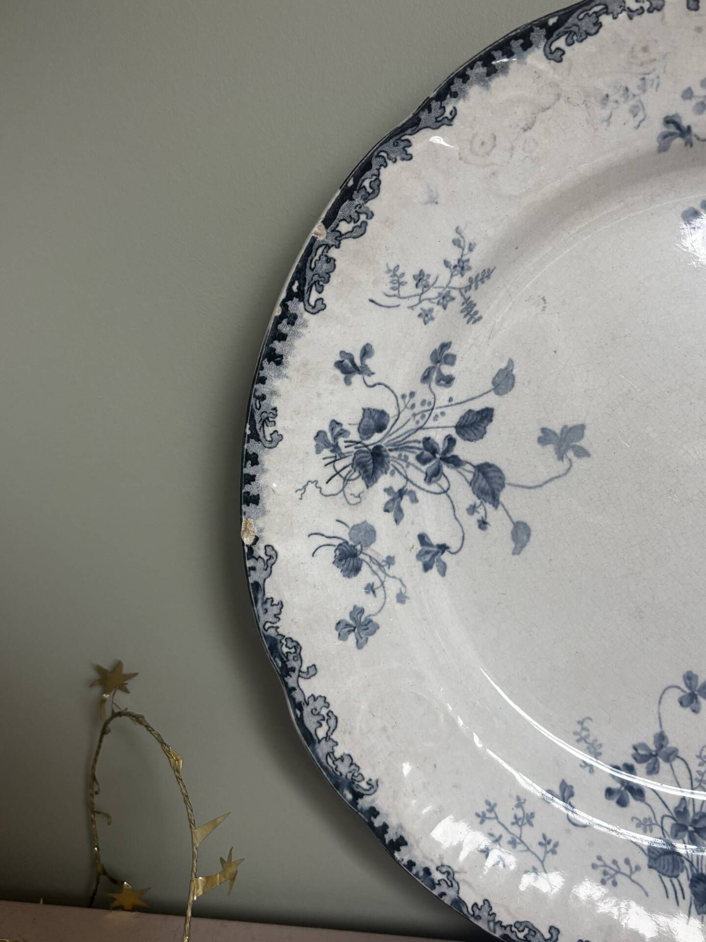 Superb antique plate Terre de Fer blue Emile Bourgeois Paris