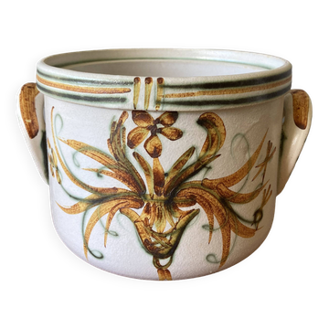 Vintage pot holder or flower pot in enamelled sandstone from Quimper by Keraluc