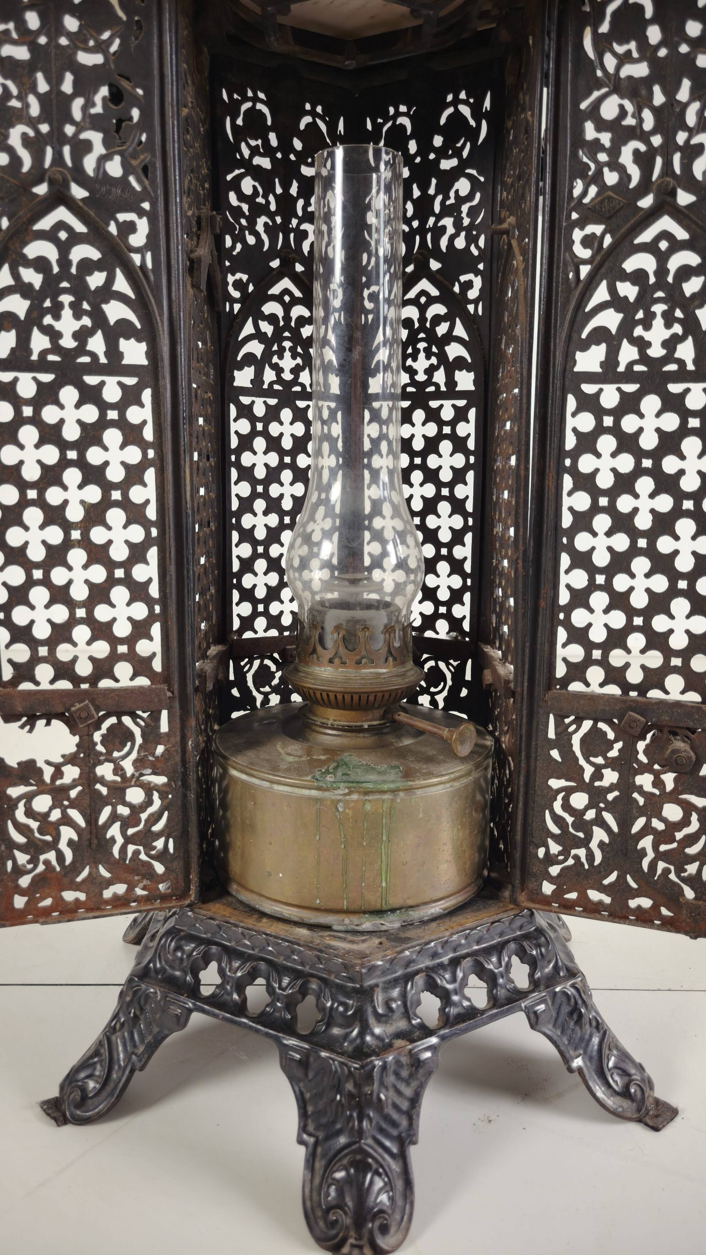 Orientalist Cast Iron side table with Marble Top, late 19th Century