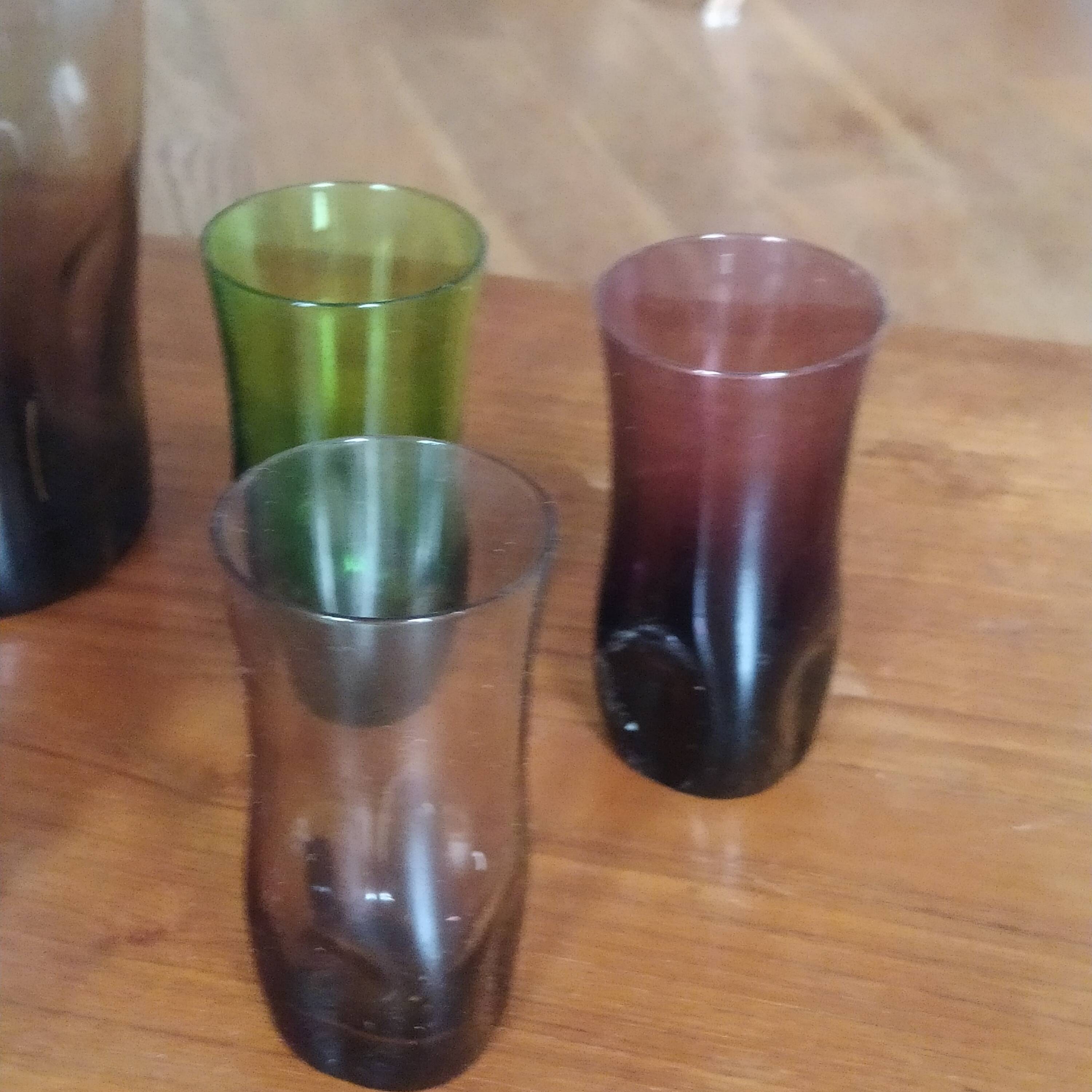 1970 liqueur service tinted glass Verrerie Portieux