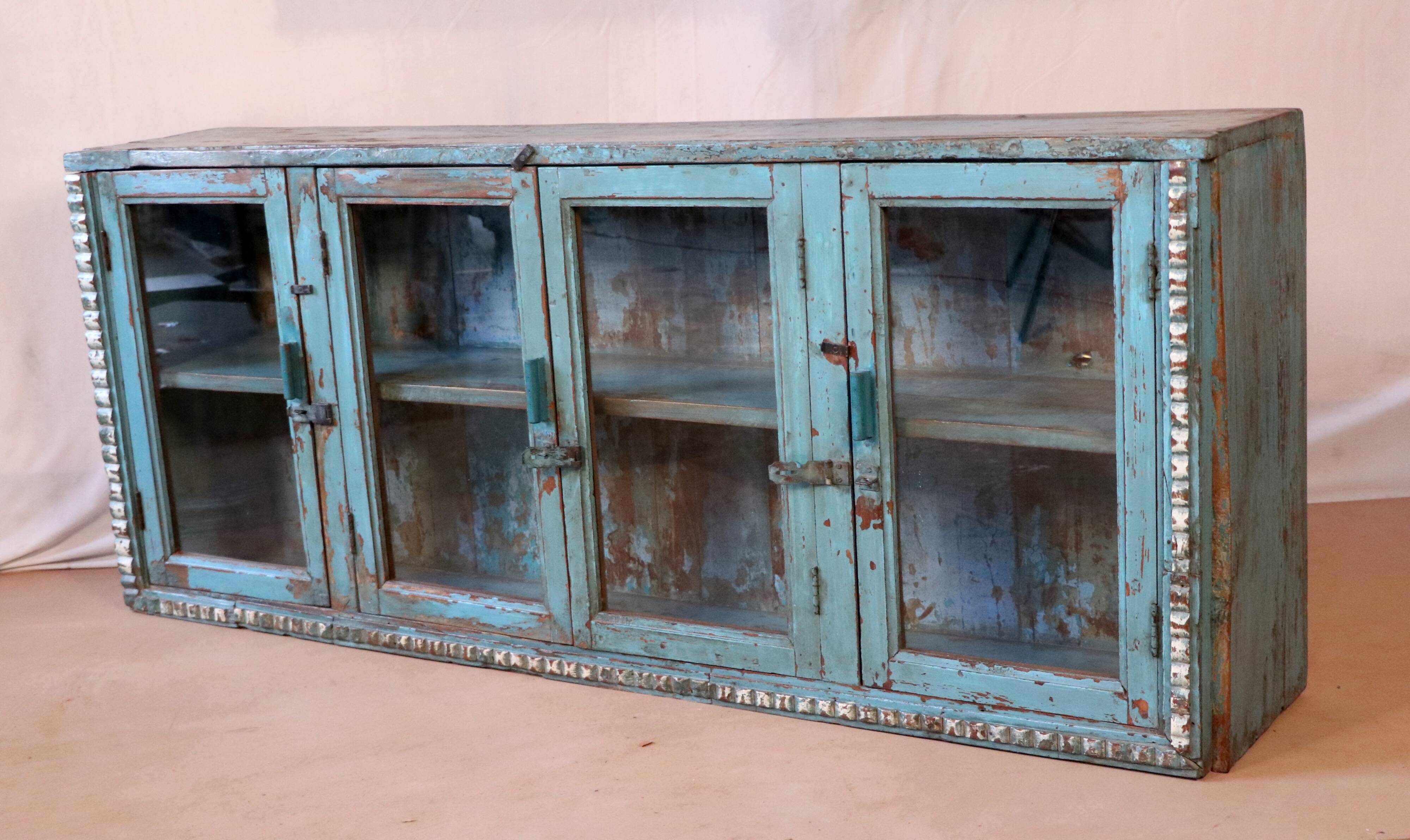 Old sideboard burmese teak enfilade blue-grey patina