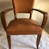 Pair of color wisky wood and skai armchairs 1950