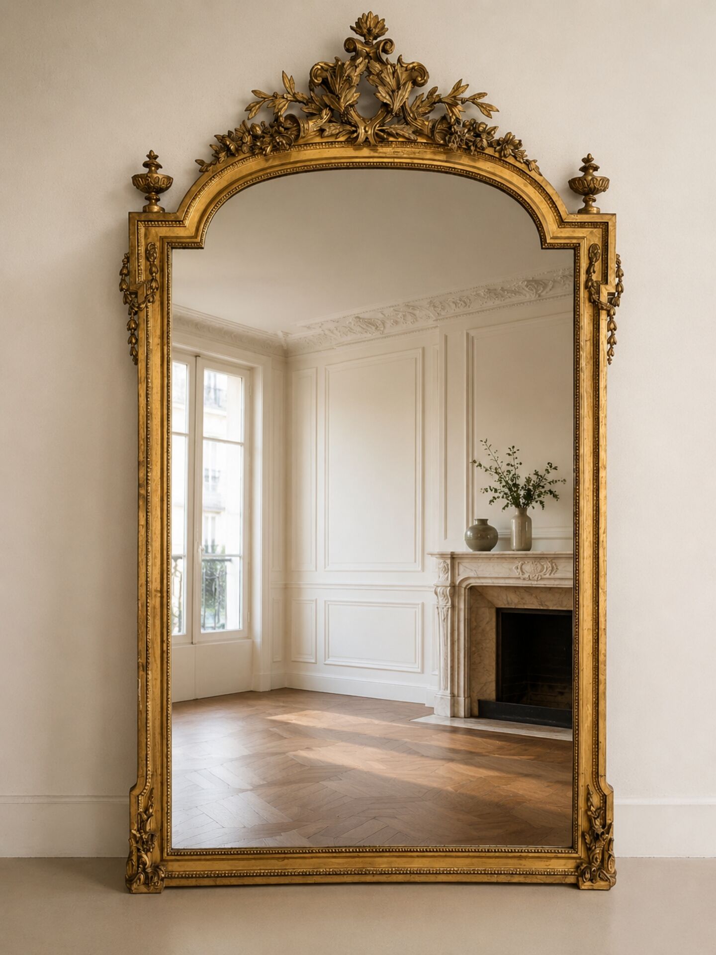 Large Louis XVI gilded wood mirror with mercury glass – 19th century