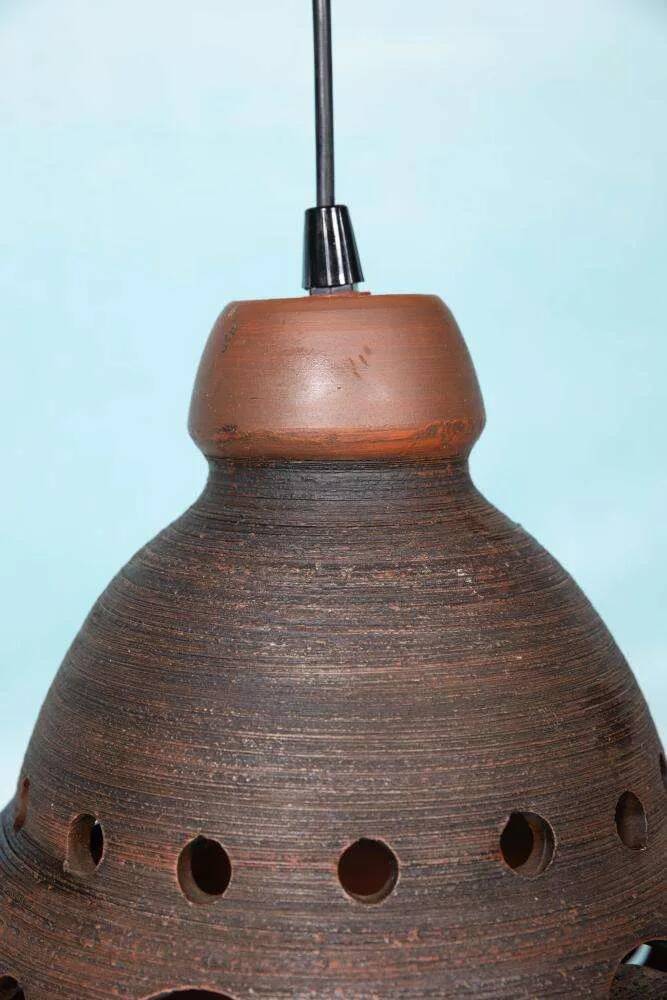 Suspended Japandi lamp in ceramic from the 60s/70s, vintage boho lamp.