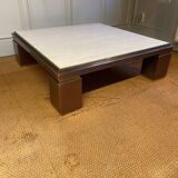 XXL copper, brass and travertine square coffee table, Belgo Chrom