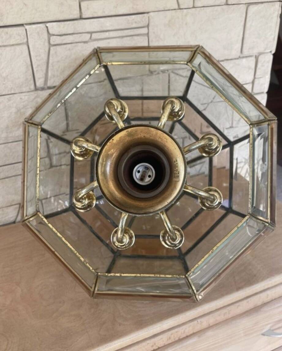 Eight-branch chandelier made of bevelled glass from the 1940s.