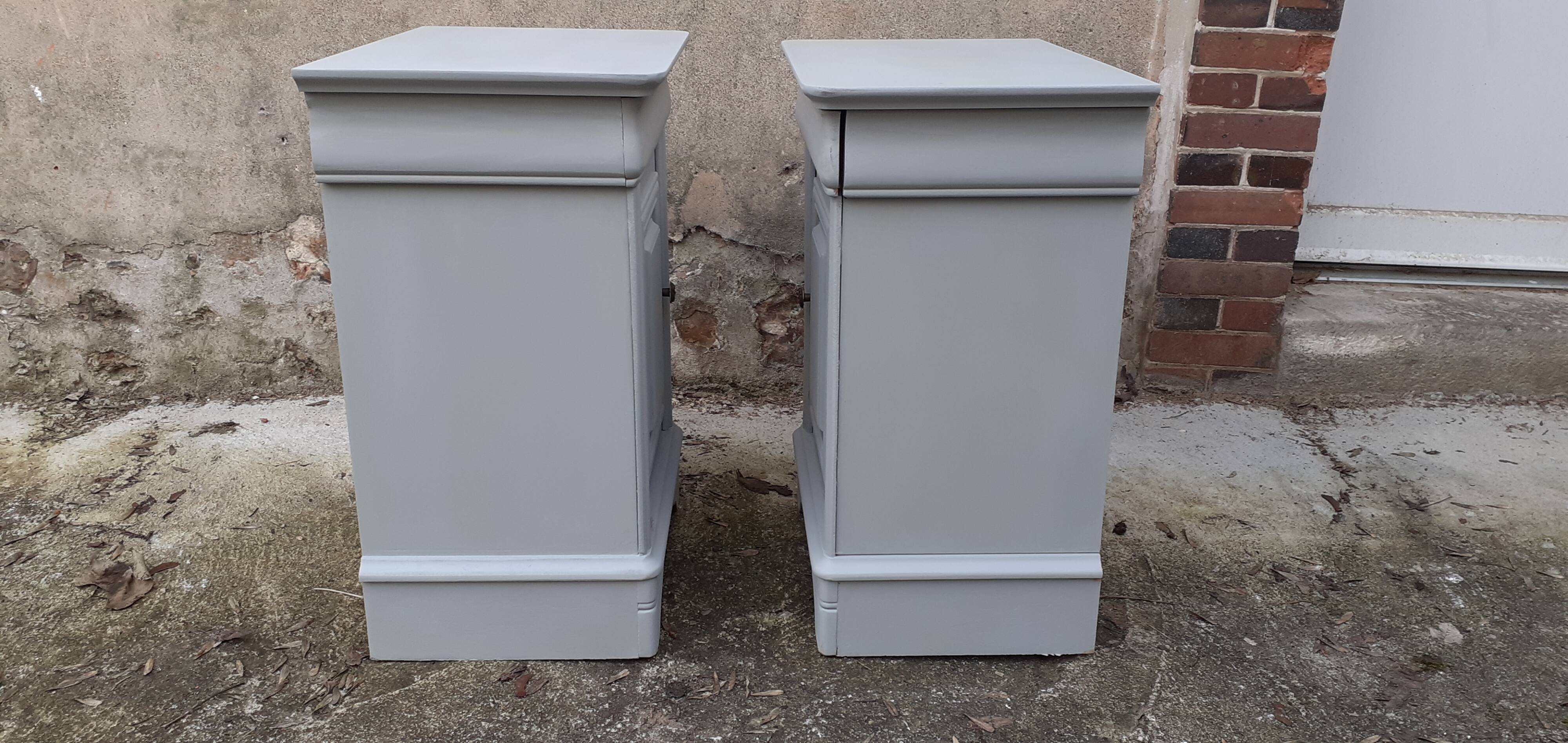 Pair of Louis Philippe style bedside tables 1 door 1 drawer gray