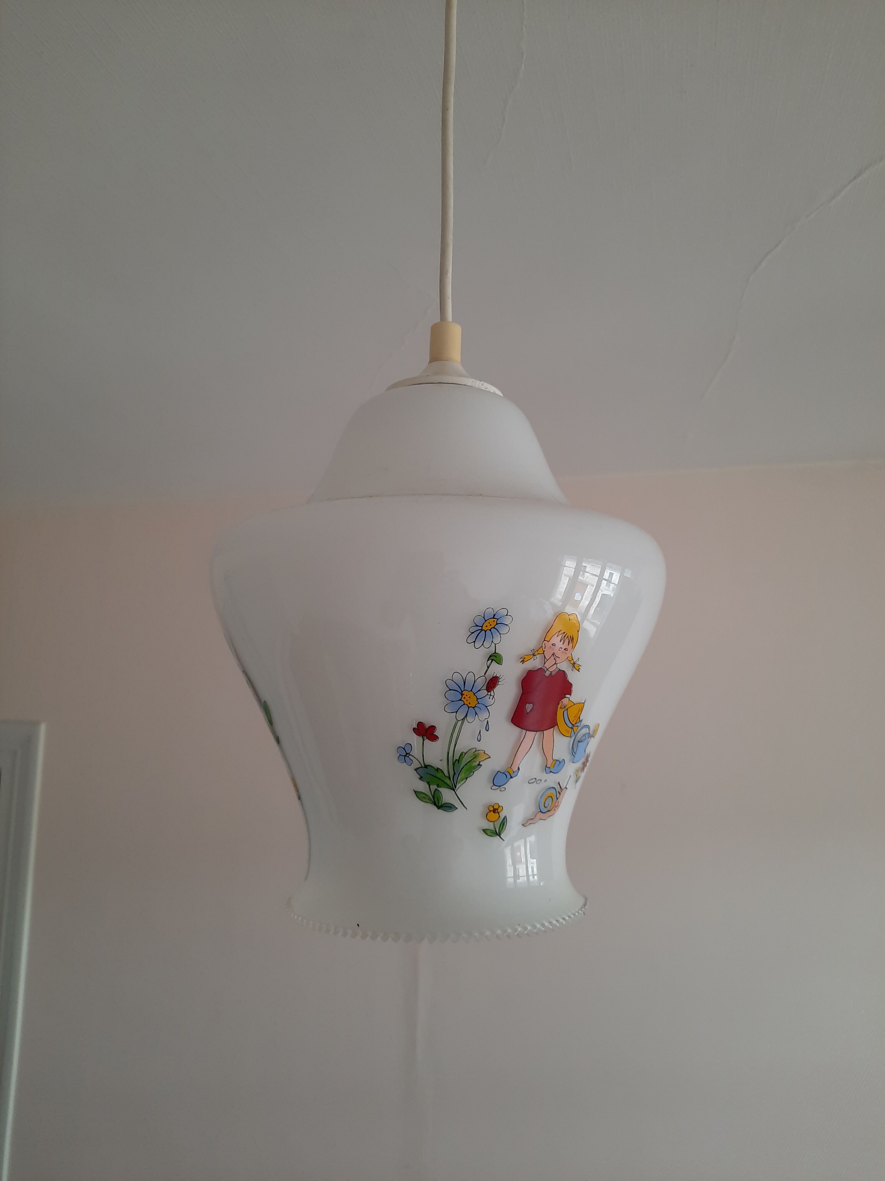 Opaline pendant lamp decorated with children's scenes 60s-70s