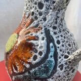 Fat Lava Sea Foam Style Vase - Vallauris Style, Red Flower Pattern